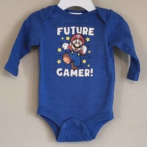 Super Mario "Future Gamer" blue long sleeve onesie/bodysuit